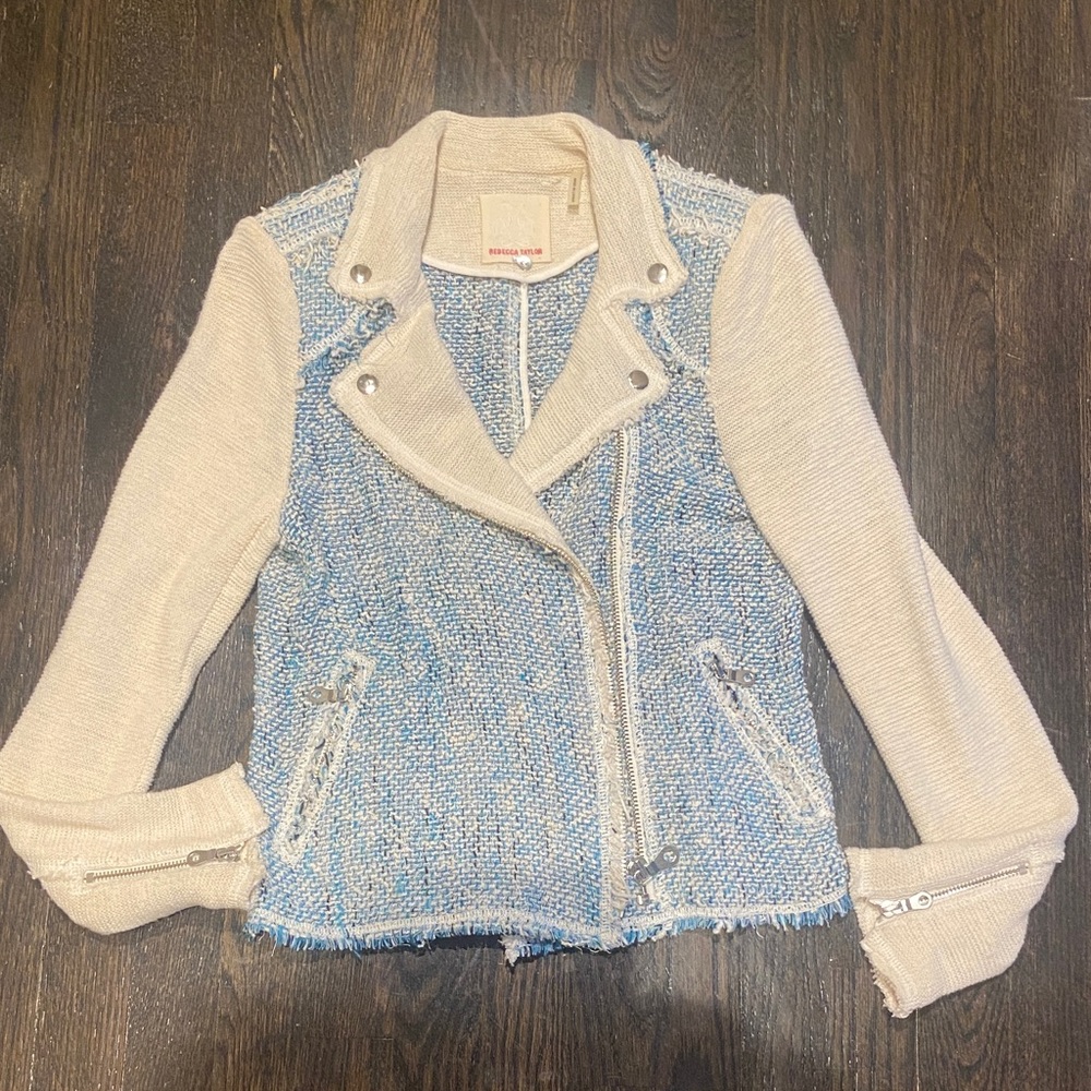 Rebecca Taylor Blue and Cream Textured Blazer